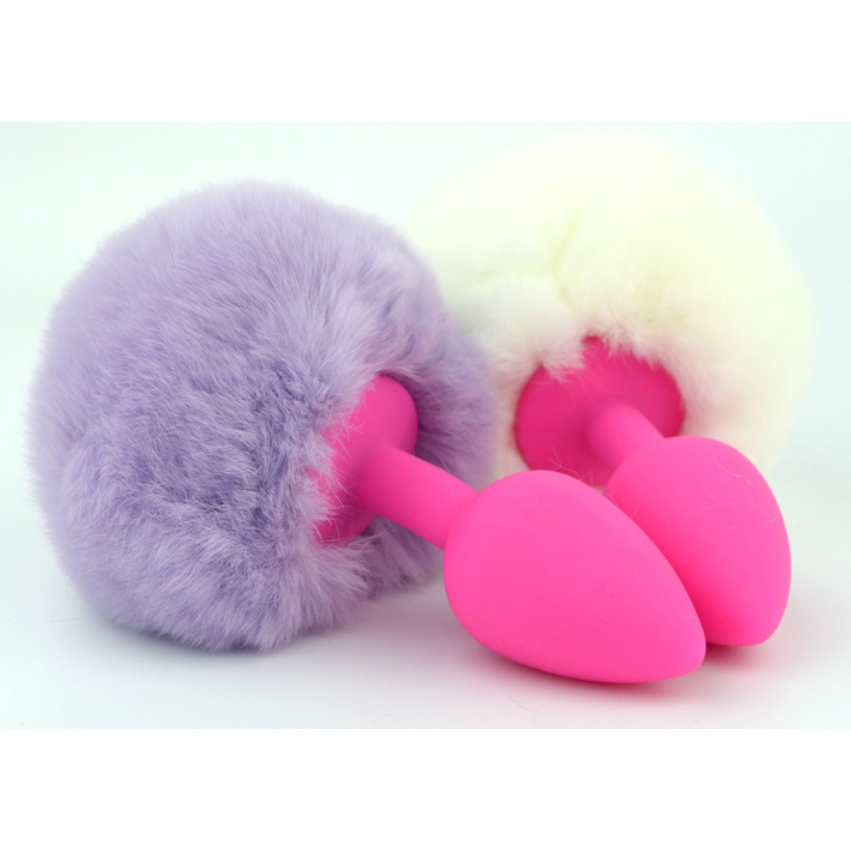 Silicone Anal Plug with Ball Fur Tail Silica Anus Spreader Enlarger Silica Gel